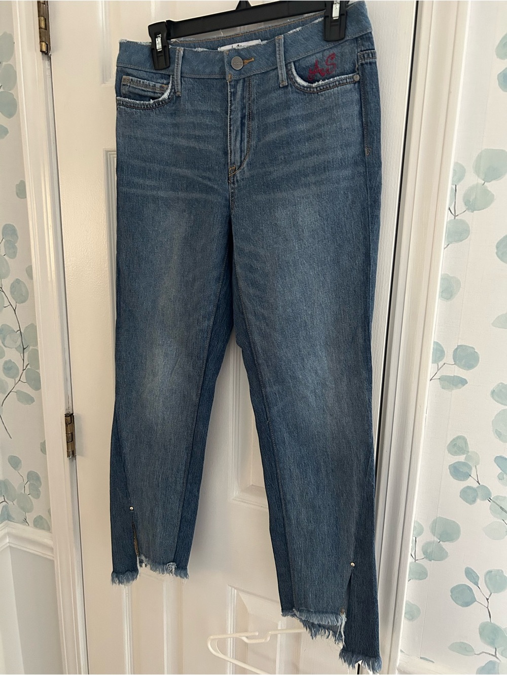 Sam Edelman Blue Cropped Ankle Jeans with Red Stitch Detail
